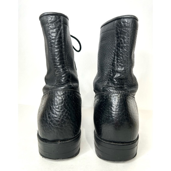 Vintage 90s BOULET Combat Boot LaceUp Pebbled Full Grain Black Leather Punk 9 - Picture 4 of 15